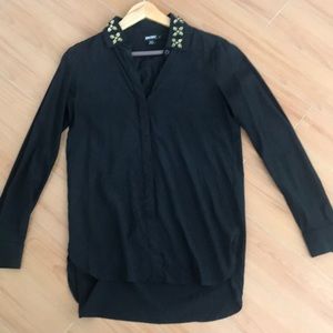 DKNY bejewelled collar button up